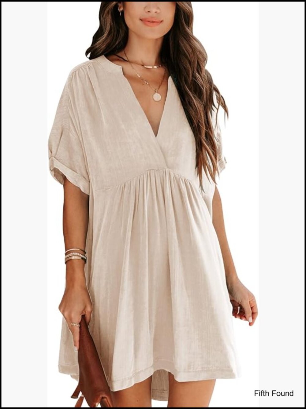 Babydoll Short Sleeve Tunic Dress V Neck Cute Casual Loose Midi Dress